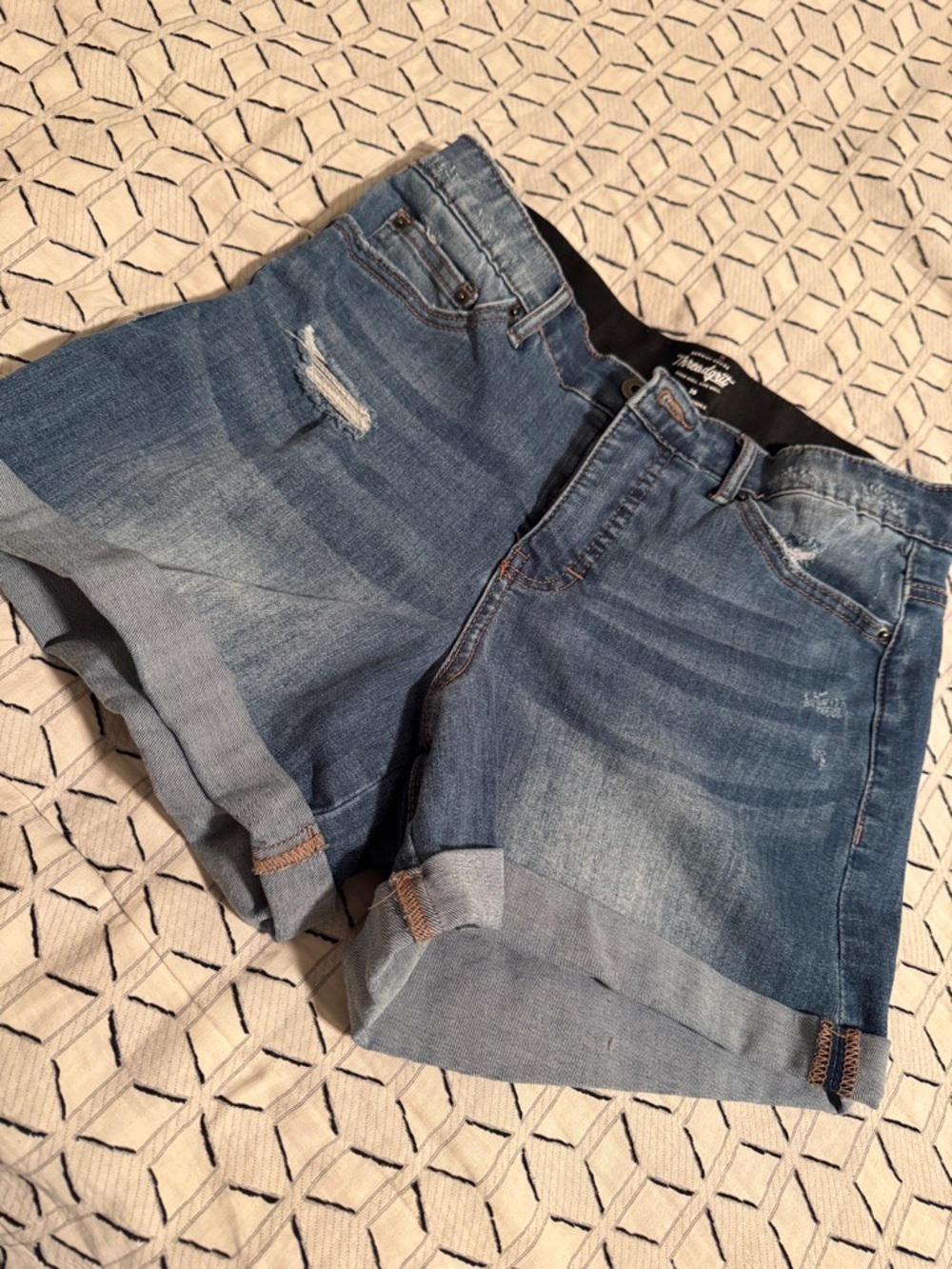 Distressed Jean shorts with stretch waistband. Only worn once. Great condition.